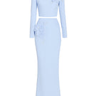 Blue Aura Caspian co-ord set by Tarık Ediz displayed on a ghost mannequin, showcasing stylish matching top and pants.