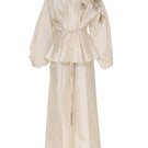 Tarık Ediz MADDIE vanilla co-ords set displayed on a ghost mannequin, featuring a stylish top and matching pants.