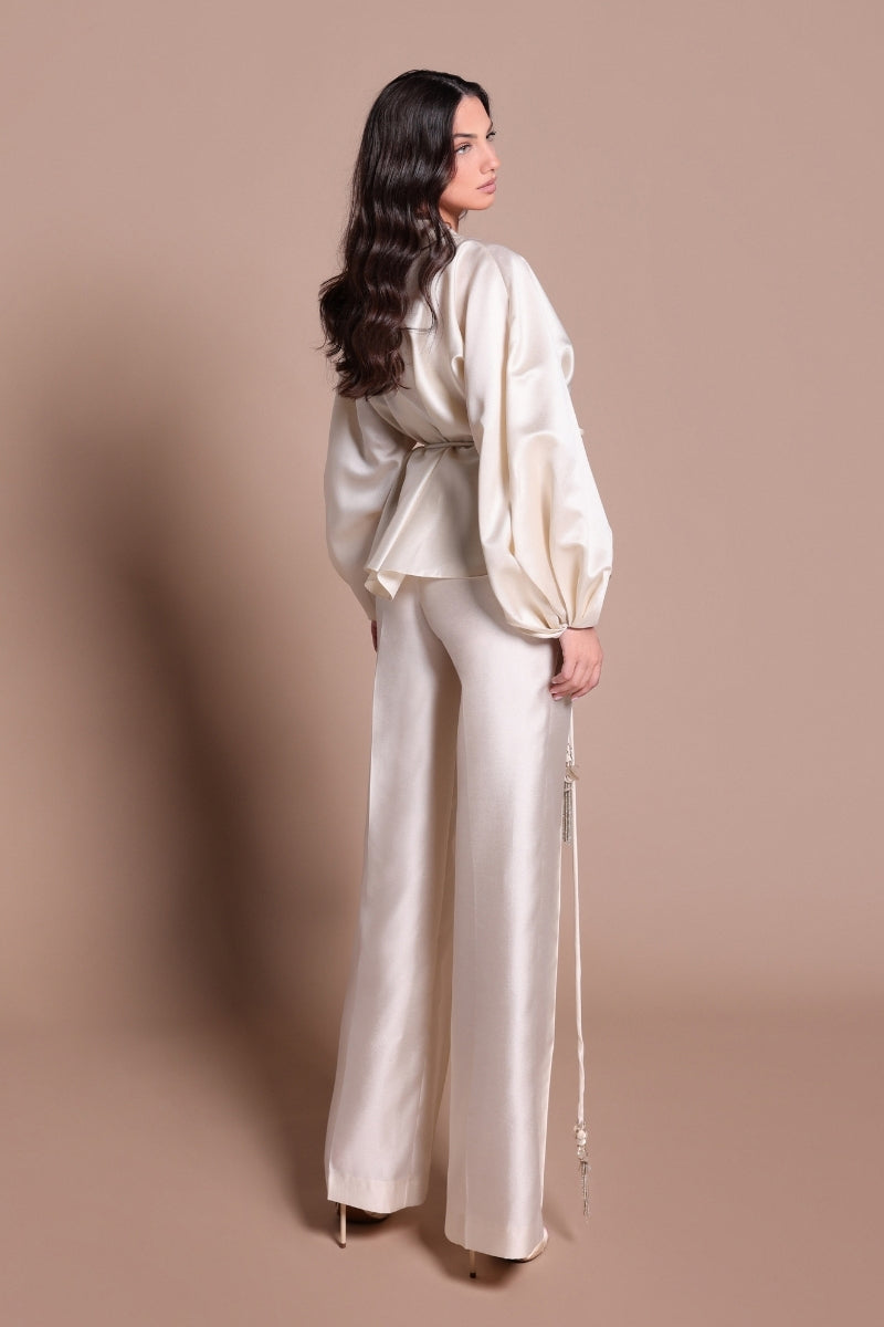 Tarık Ediz MADDIE Vanilla co-ord set shown from the back, featuring a stylish matching top and pants ensemble.