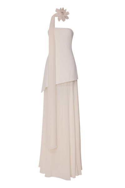 ivory pleated lorraine dress Strapless Pleated A Line Maxi Dress Ivory