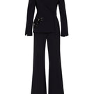 Black Tarık Ediz IRENI jumpsuit displayed on a ghost mannequin, showcasing the front view of this stylish one-piece outfit.