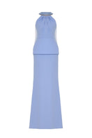 Blue Aura Valetin co-ord set by Tarık Ediz displayed on a ghost mannequin, featuring a stylish matching top and bottoms.