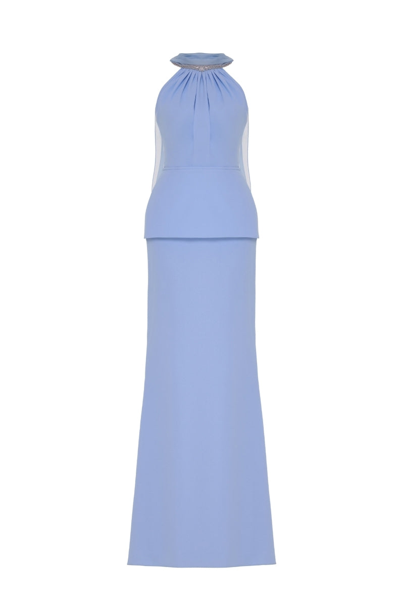 Blue Aura Valetin co-ord set by Tarık Ediz displayed on a ghost mannequin, featuring a stylish matching top and bottoms.