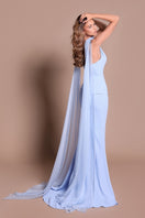 Blue Aura Valetin co-ord set by Tarık Ediz, featuring stylish matching top and pants, shown from the back.