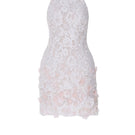 Ivory Michele mini dress by Tarık Ediz displayed on a ghost mannequin, front view showing elegant fit and sleek design.