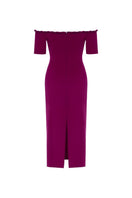 Tarık Ediz Viorel Sangria midi dress on ghost mannequin, showing back view with elegant design and flowing fabric.