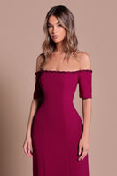 Tarık Ediz VIOREL Sangria midi dress with elegant styled details, showcasing a fashionable evening wear look.