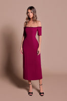 Tarık Ediz VIOREL midi dress in sangria color, stylish front view showcasing elegant design and flowy fabric.