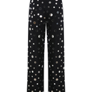 Sudi Etuz mirror-covered straight cut pants with reflective embellishments and sleek design, showcasing front view.