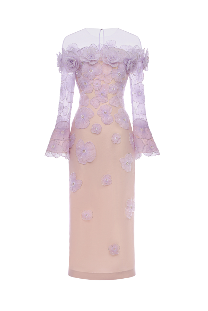 TULLE AND TAFFETA MIDI DRESS IN LIGHT PURPLE