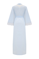 Bocan Couture Liliane long cotton voile robe with off-white lace trim, lightweight and elegant for comfortable wear.