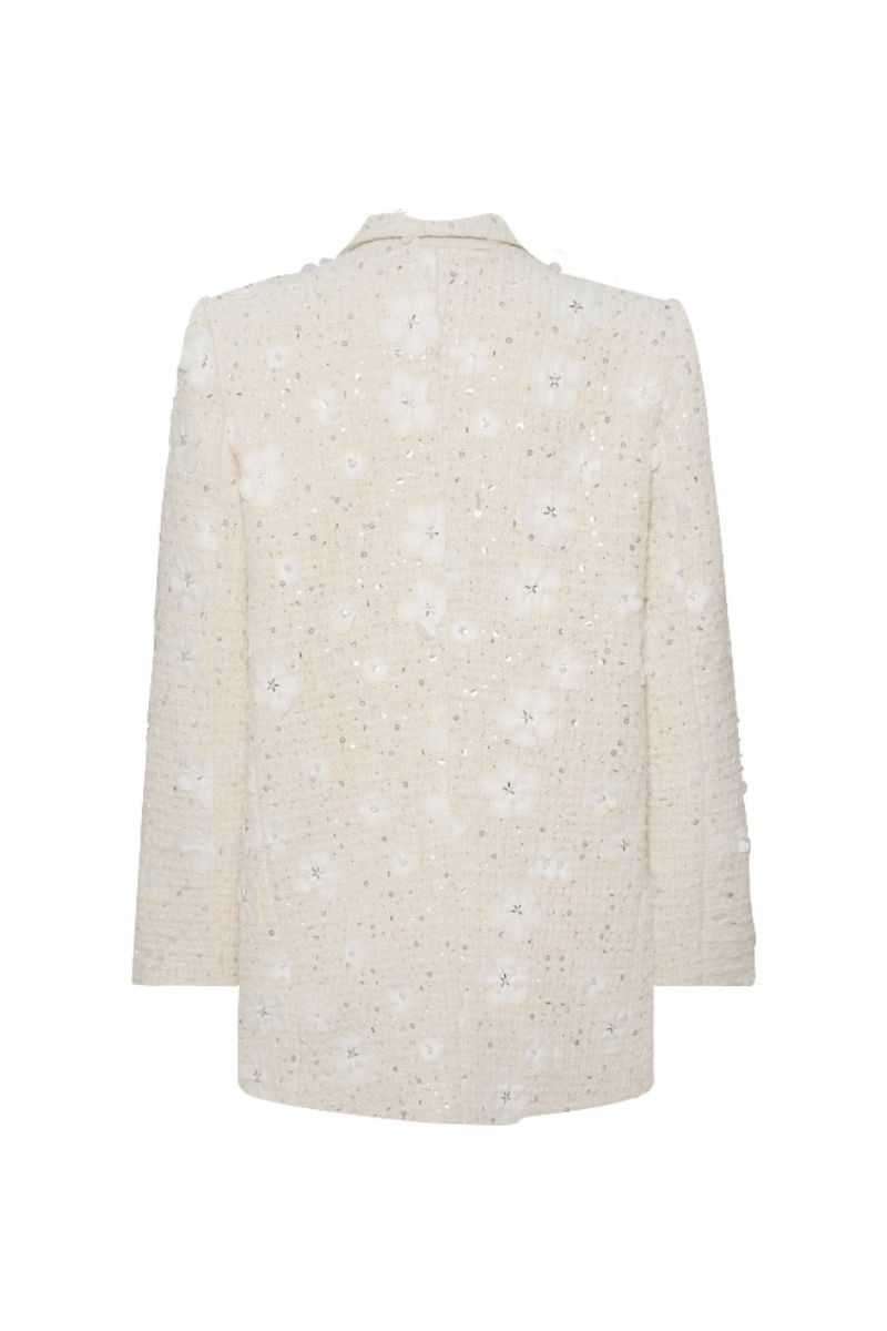 HACCHIC COUTURE ivory tweed suit blazer, tailored with classic lapels and textured fabric, stylish and elegant for formal wear.