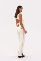 Cream women's pants by La Granni, featuring a stylish fit and lightweight fabric, ideal for casual or dressy occasions.