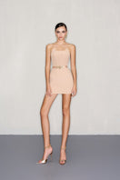 CEM mini dress with belt, stylish sleeveless design, fitted silhouette, and lightweight fabric perfect for casual or semi-formal wear.