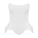 White strapless S-bend corset top by Sudi Etuz, featuring structured design and smooth fabric.