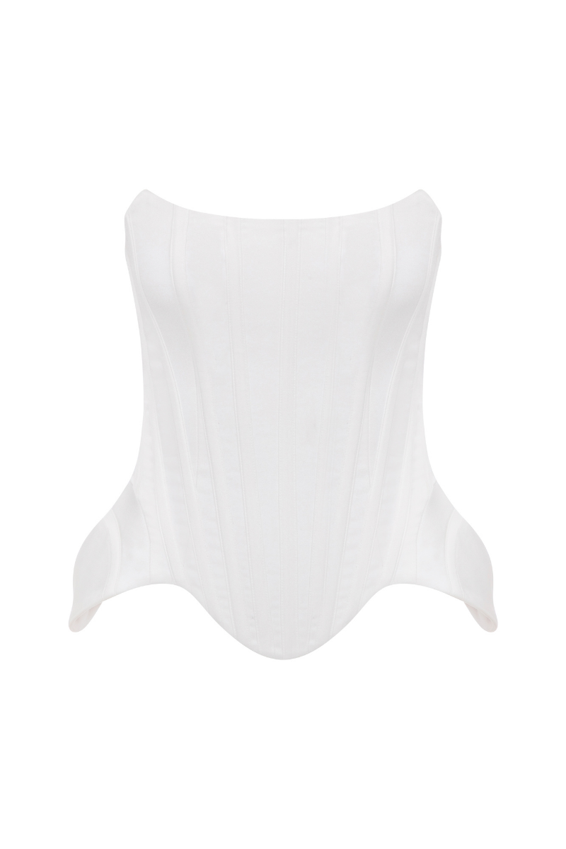 WHITE STRAPLESS S BEND CORSET - CULT MIA