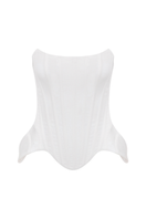 White strapless S-bend corset top by Sudi Etuz, featuring structured design and smooth fabric.