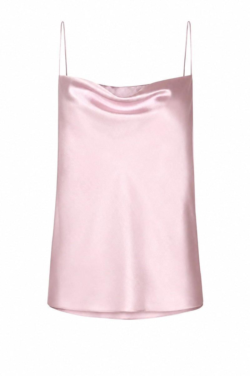 Pink NADYA camisole top by LEKIEU, featuring a delicate fabric and stylish design, shown on a hanger.