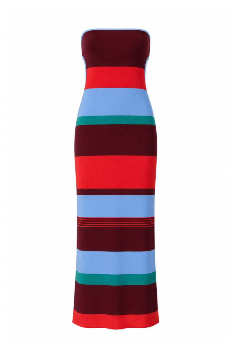 Baobab Mambo Maxi Dress in Funky Aperol, vibrant sleeveless maxi dress with bold patterns and flowing fabric.