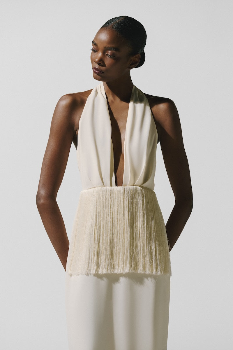 Baobab Paloma Maxi Dress in Mascarpone fabric, featuring a flowing silhouette and elegant design for stylish summer wear.