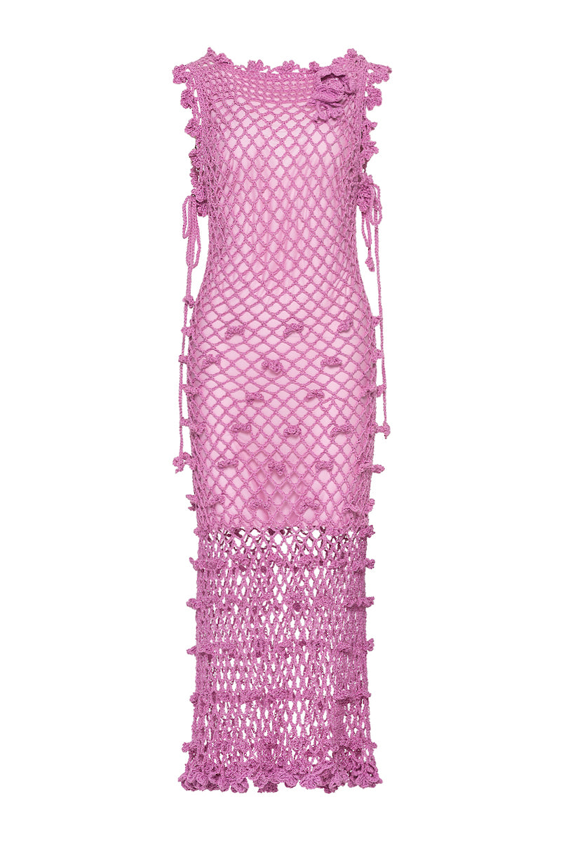 SOFIA PINK HANDMADE KNIT MIDI DRESS - CULT MIA