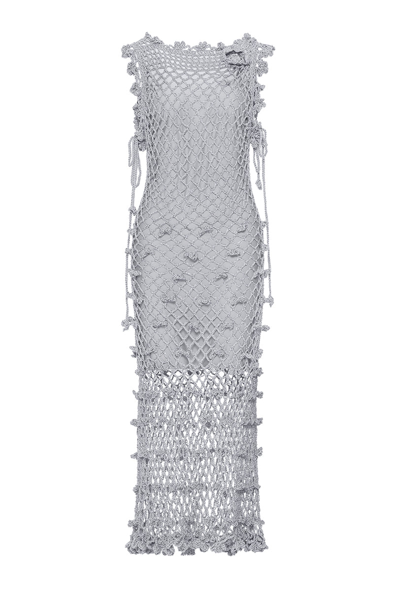 SOFIA SILVER HANDMADE CROCHET MIDI DRESS - CULT MIA