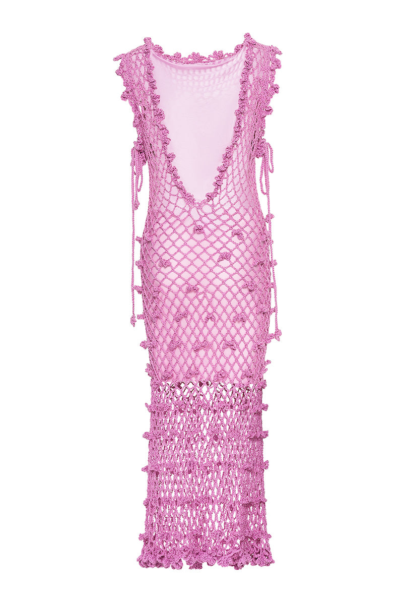 SOFIA PINK HANDMADE KNIT MIDI DRESS - CULT MIA
