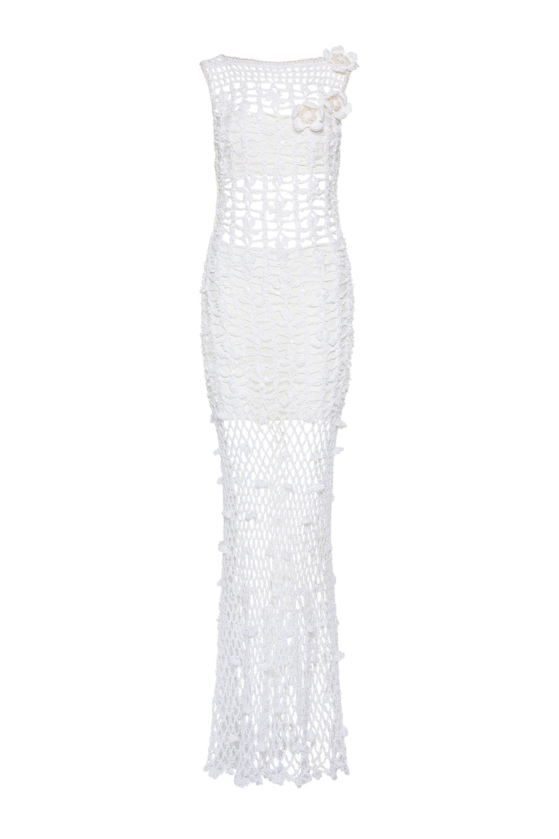 WHITE VANILLA HANDMADE MAXI CROCHET DRESS - CULT MIA