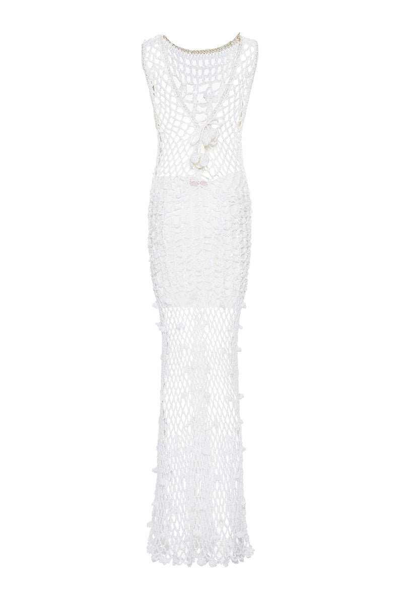 WHITE VANILLA HANDMADE MAXI CROCHET DRESS - CULT MIA
