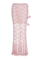 Pink vanilla handmade knit midi skirt by Andreeva, featuring soft knit fabric and a stylish, flowing design.