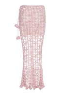 Pink Vanilla handmade knit midi skirt by Andreeva, featuring a soft, textured fabric and a stylish, flowy design.