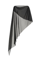 Black asymmetric see-through cape jacket by Lecia with a flowing, lightweight design and stylish asymmetrical hem.