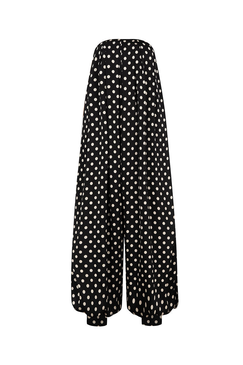 Black Valenciani jumpsuit featuring a sleek, fitted design with long sleeves and a stylish, modern silhouette.