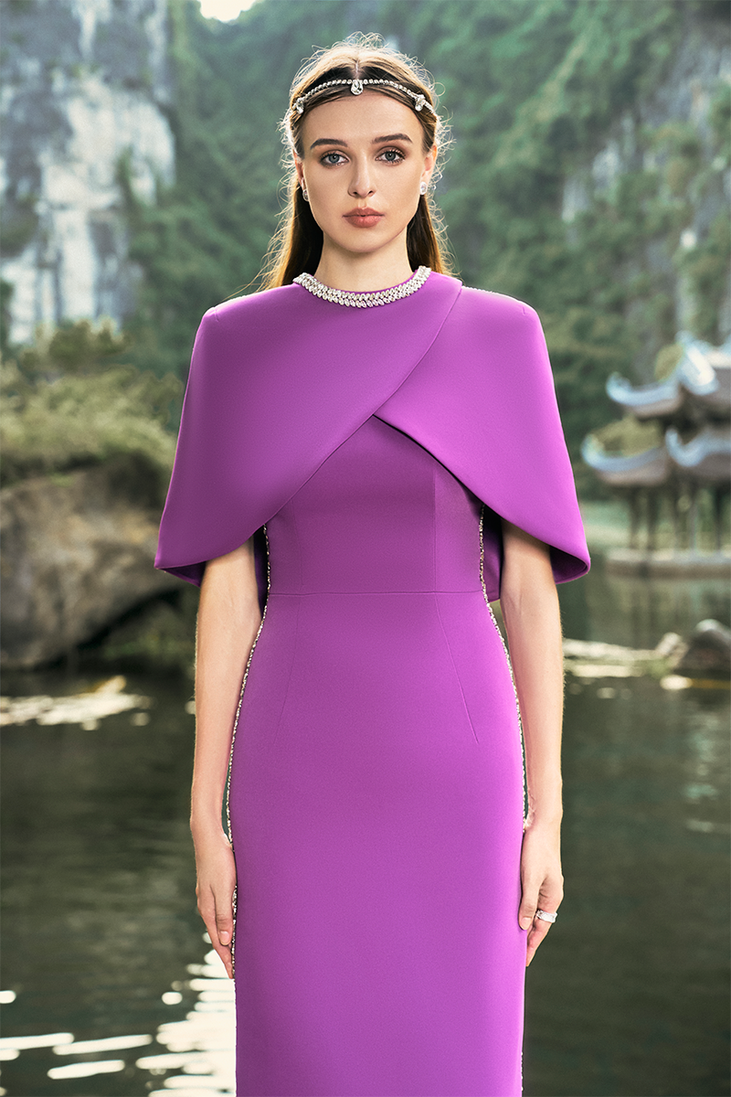 PURPLE SIDES STONE EMBELLISHMENTS STRAIGHT GOWN - CULT MIA
