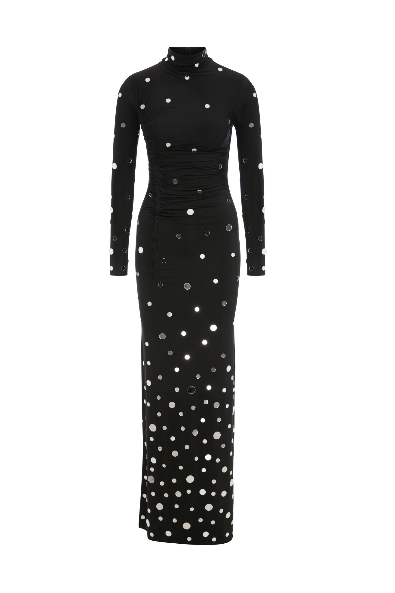 VIVIAN VELVET LONG SLEEVE GOWN IN BLACK | CULT MIA