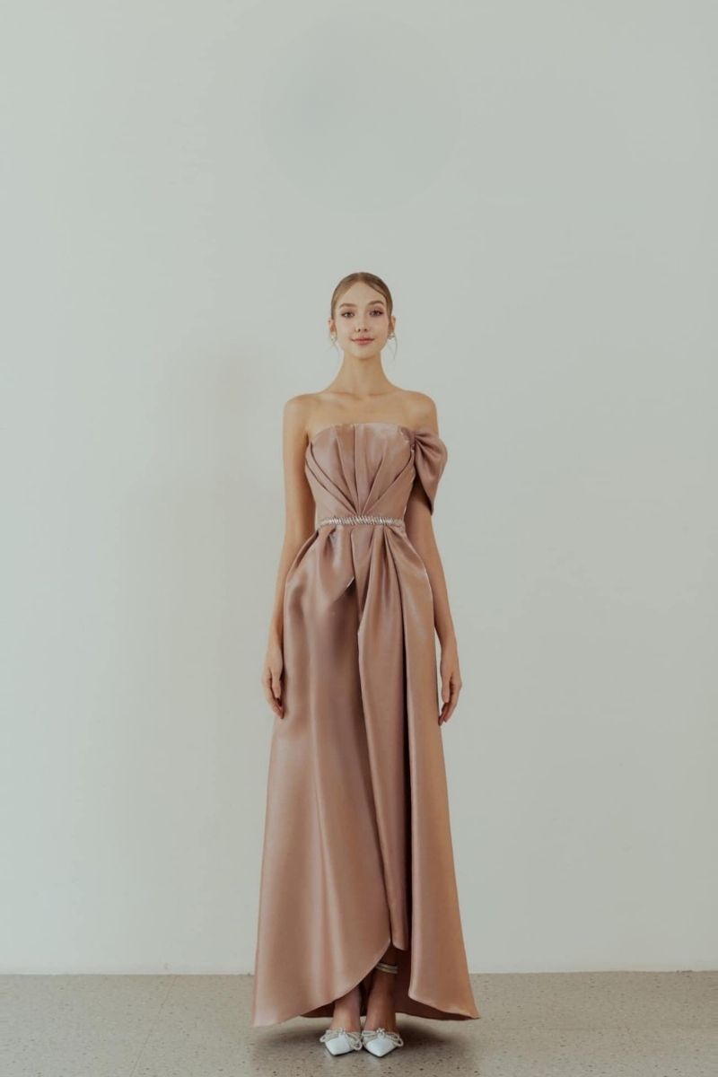 JOSE BROWN BEADED PRINCESS MAXI DRESS - CULT MIA