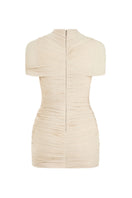 CEM draped cutout mini dress in black, featuring a stylish design with cutout details and a fitted silhouette.