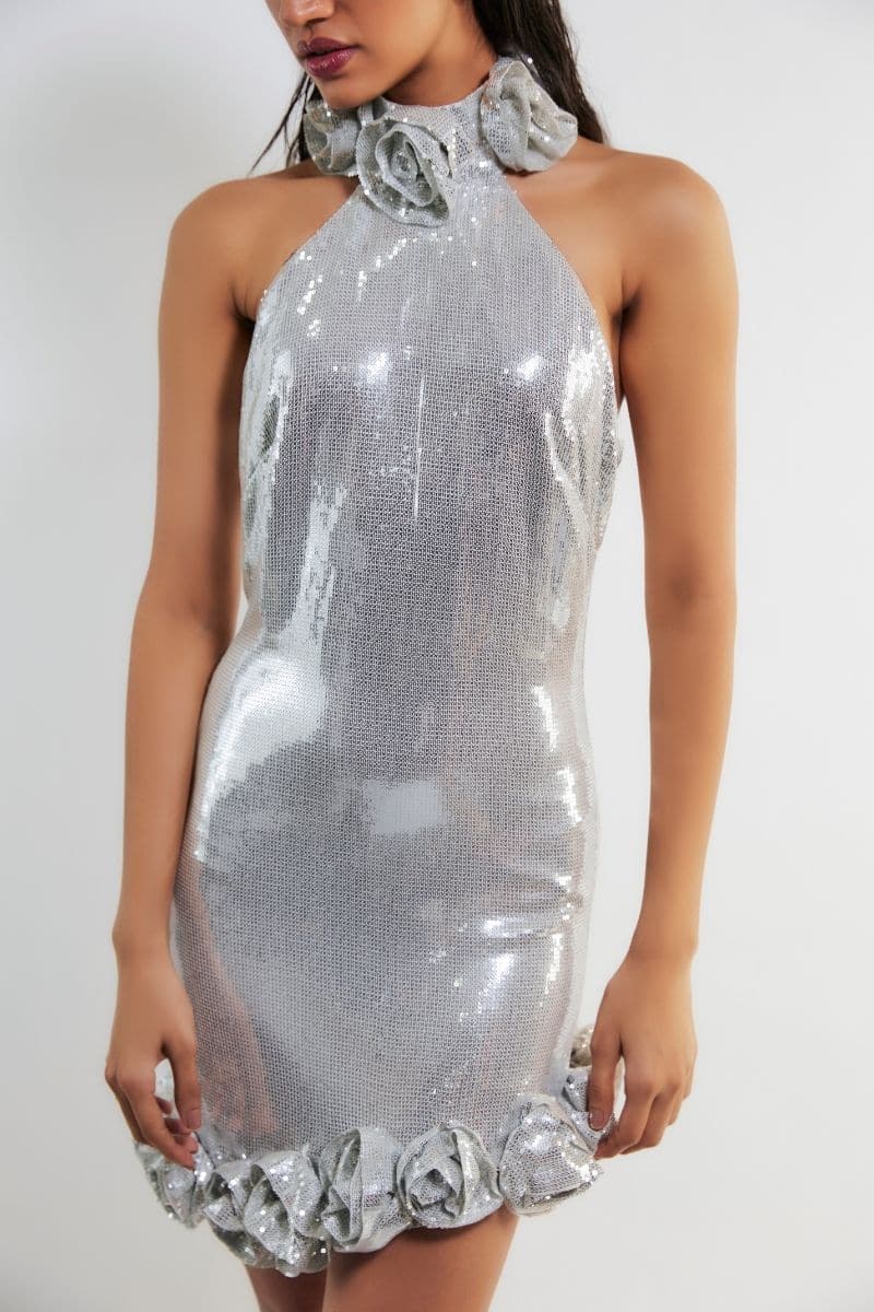ODETTE SILVER SEQUIN MINI DRESS - CULT MIA