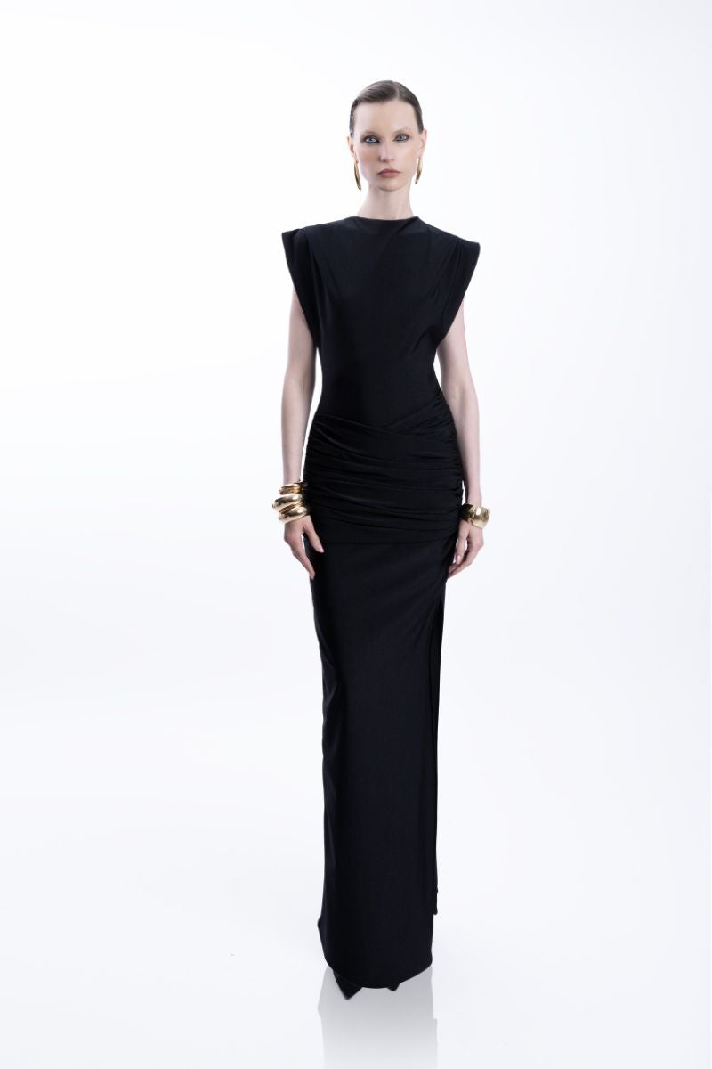 Black MOCCA LARGO gown by LEDIEL, featuring elegant, flowing fabric with a relaxed fit and sophisticated design.
