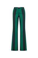 ColoReve flat flared green striped pants with a high waist and relaxed fit, displayed on a model.