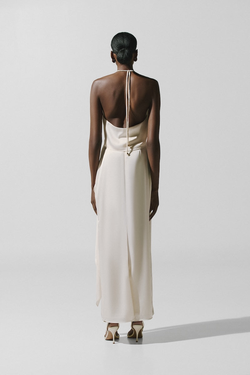 Baobab Lorena maxi skirt in Marcarpone color, flowing fabric, high waist, and full length for elegant summer style.