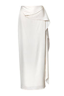 Baobab Lorena Maxi Skirt in Mascarpone color, flowing fabric and elegant design, displayed on a hanger.