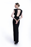 Black MOCCA LARGO gown by LEDIEL, featuring elegant flowy fabric and a sophisticated design perfect for formal occasions.