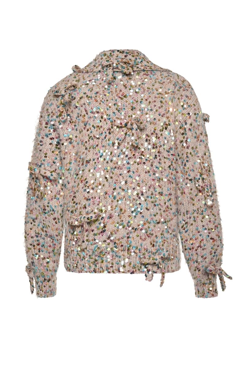Lalo multi-colored cardigan with bows, featuring soft knit fabric and a cozy, stylish design for women.