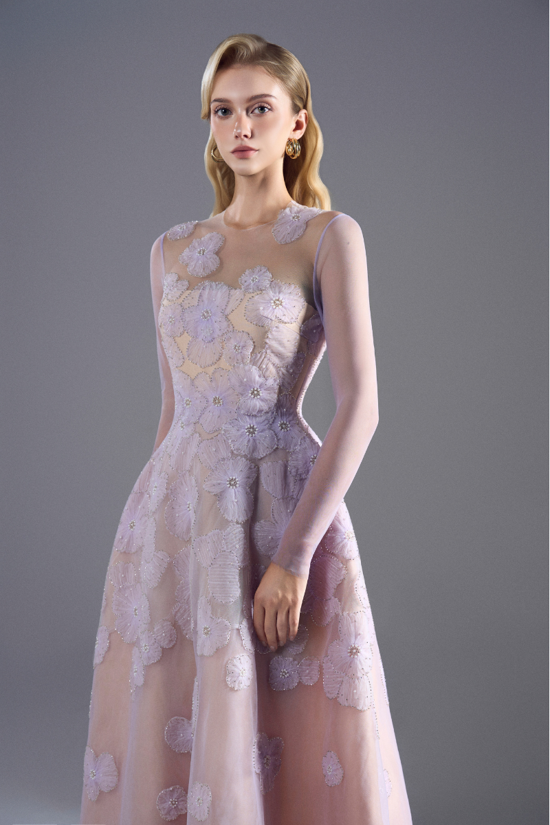 Rosee de Matin Light Purple A-Line Tulle Midi Dress | Cult Mia Rosee de Matin Light Purple A-Line Tulle Midi Dress | Cult Mia