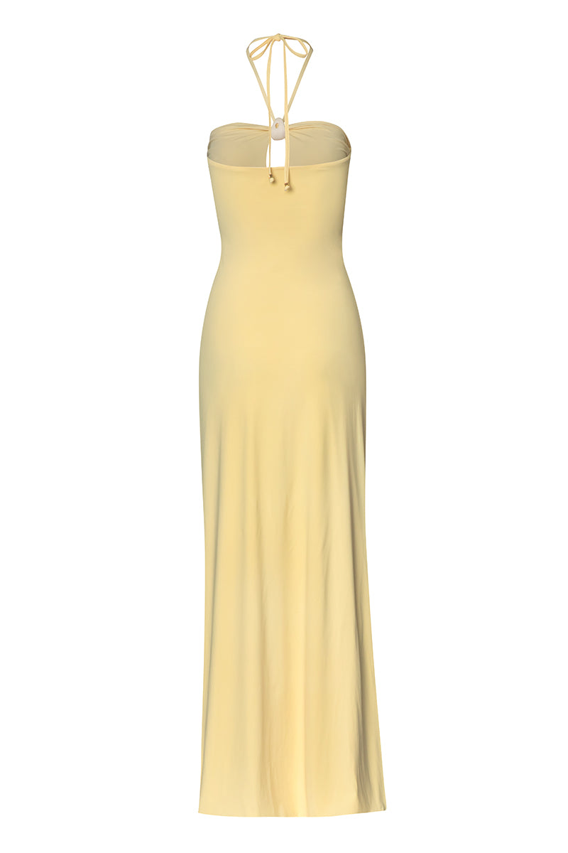 Baobab Romina Maxi Dress in Giallo Chiaro, lightweight yellow maxi dress with flowing fabric and stylish design.