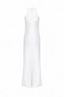 Off-white BREMEN midi dress by LEKIEU, featuring a flowing fabric and stylish design, displayed on a hanger.