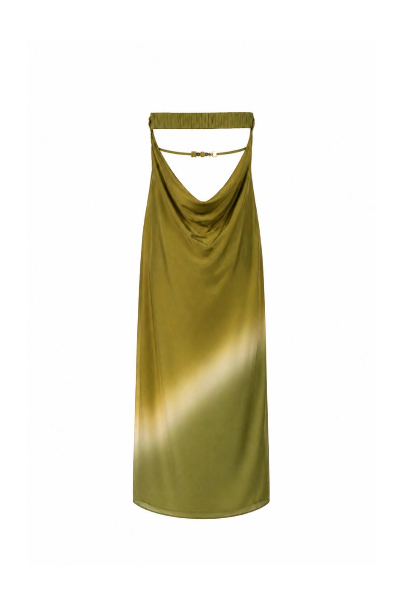 Baobab Lola maxi dress in Tramonto Verde, featuring flowing fabric and elegant design perfect for casual or formal wear.