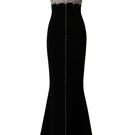 Black Phan Huy gown with a straight long silhouette and intricate bead detailing on the bodice and sleeves.