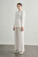 White Jane blazer by Arti Apparel, tailored fit blazer with lapel collar and long sleeves for a polished look.